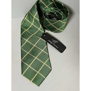 HICKEY-FREEMAN English Silk- Handmade In USA Green Gold - Dots & Checks Necktie